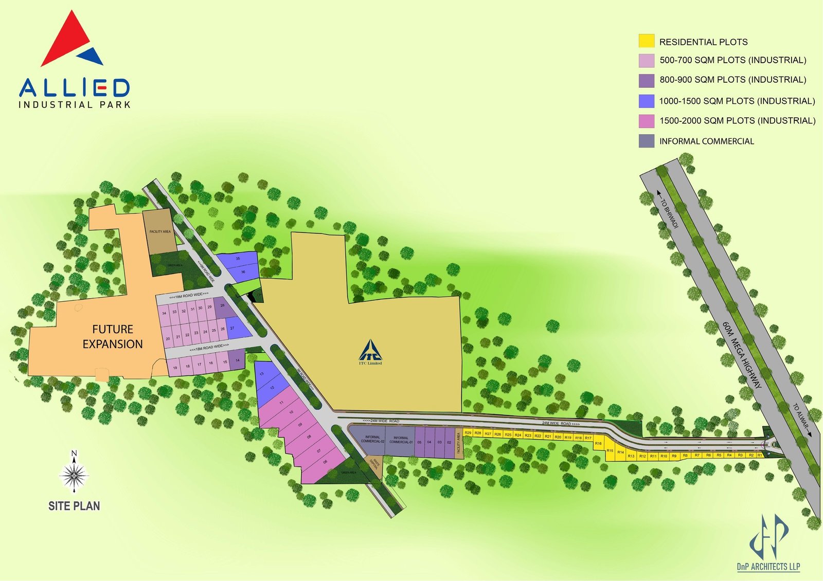 SH-25 Industrial Township site plan showing plot bands, internal roads and highway frontage